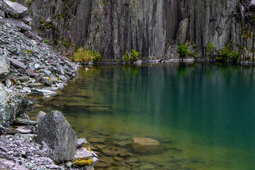 Crystal Clear Turquoise Water in an Abandoned Welsh Slate Quarry