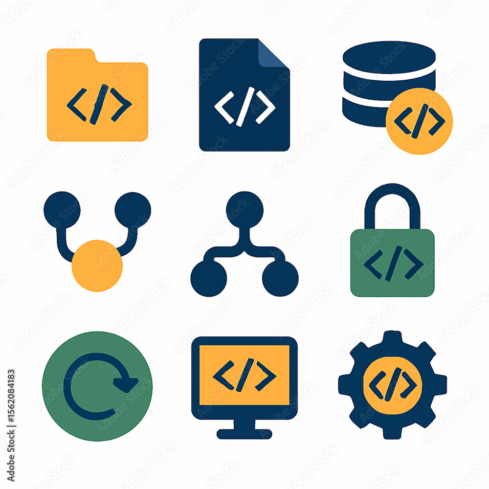 Poster Vector illustration of coding and development icons representing software engineering process