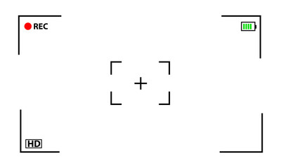 Video camera viewfinder frame. Camera recording screen template for overlay. Vector illustration