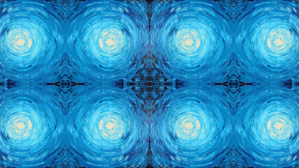 Abstract blue swirling circular patterns with radiating symmetry and texture background
