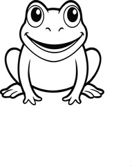 Fototapeta premium Smiling Cartoon Frog Illustration – Black and White Line Art