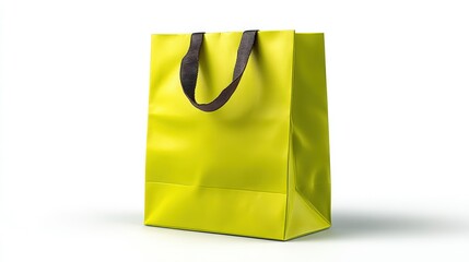 Vibrant yellow shopping bag with black handles, set against a clean white background