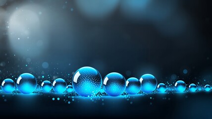 Array of glowing blue spheres with light on dark backdrop