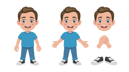 Obraz premium Cartoon Boy with Brown Hair Full Body and Separated Elements Illustration Set