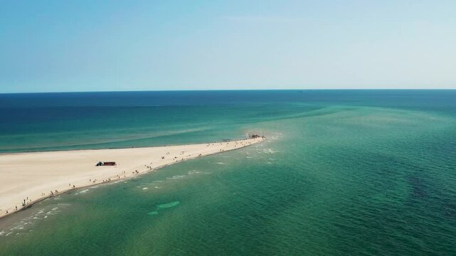 Aerial view of Grenen beach, Skagen, Denmark.