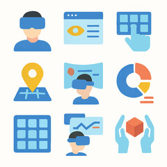 Virtual reality experience with data analytics and information visualization icons