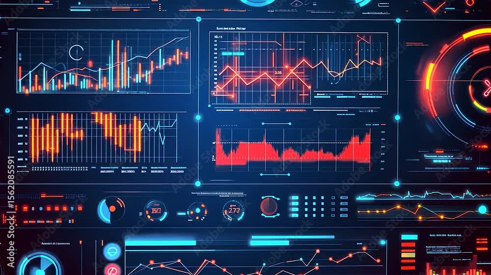 Poster Futuristic digital dashboard with multiple displays and indicators