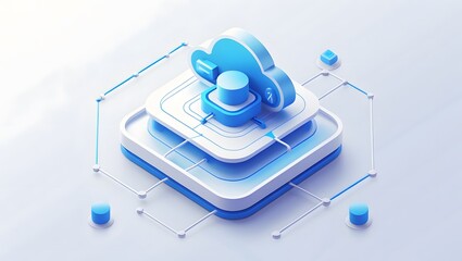 Isometric Data Transfer and Cloud Storage Icon: Digital Service Representation with Network Connection for Websites