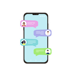 Smartphone with chat messages. Speech bubbles. Messaging between people. Mobile phone. Flat style vector illustration. 