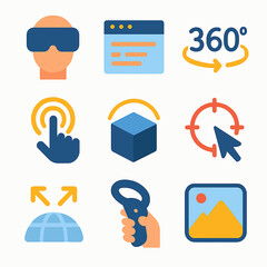 Virtual reality technology vector icons set showcasing immersive experiences design