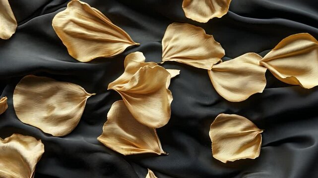 Gold rose petals on black fabric