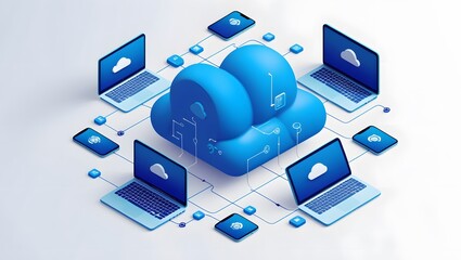 Isometric Data Transfer and Cloud Storage Icon: Digital Service Representation with Network Connection for Websites