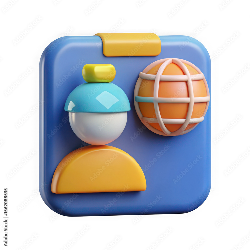 Fototapete 3d rendered icon of a person with a globe symbol on a blue clipboard isolated on transparent backgro