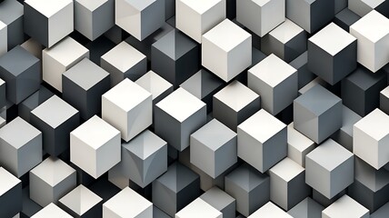 Obraz premium Three dimensional arrangement of cubes in varying shades of gray