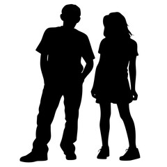 Smiling student silhouette of boy and girl in casual standing pose
