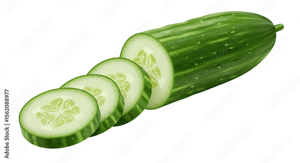Poster fresh cucumber and slices arranged against a clean backdrop for healthy eating