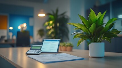 Office Desk with Plants and Tech.