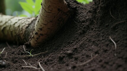 Fototapeta premium Close up of a tree branch lying on soil