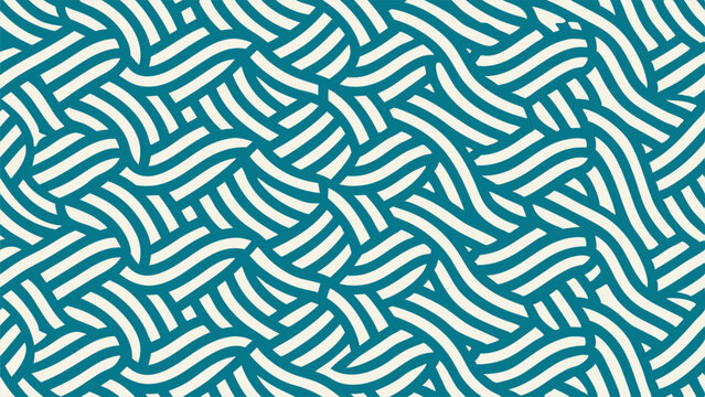 Abstract teal and cream wavy interlocking lines pattern background vector