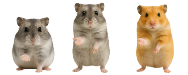 Three Hamsters Asking for Mercy – Conceptual Image on the Theme of “Hamster Shaving” (Stock Market Slang) – Isolated on Transparent Background