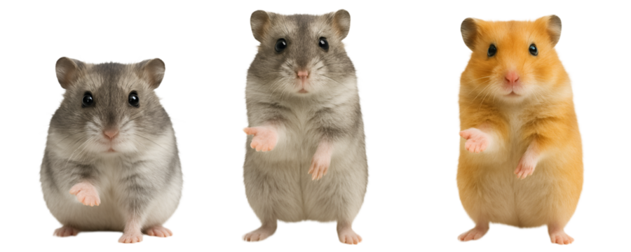 Three Hamsters Asking for Mercy – Conceptual Image on the Theme of “Hamster Shaving” (Stock Market Slang) – Isolated on Transparent Background
