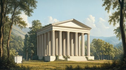 Obraz premium Neoclassical Temple in Serene Landscape