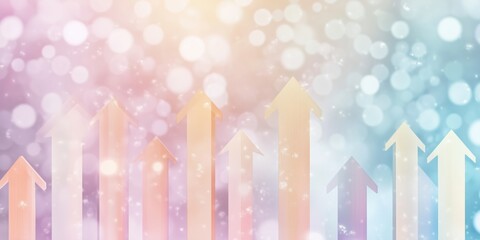 Colorful arrows pointing upward on a soft pastel background with bokeh light. Symbol of business growth, success, and finance improvement. Ideal for financial or business presentation design.