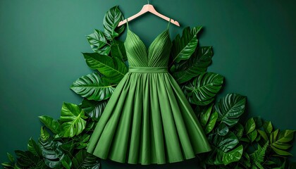 Dress made of fresh green leafs and plants, sustainable fashion concept. Generative AI