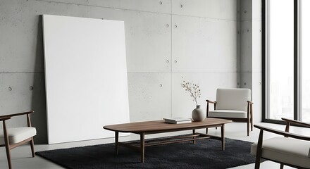 Modern Living Room Interior with Furniture and Concrete Wall