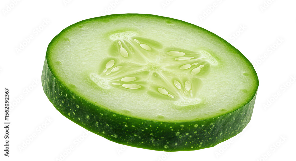 Poster fresh cucumber slice revealing seeds and juicy texture in high resolution