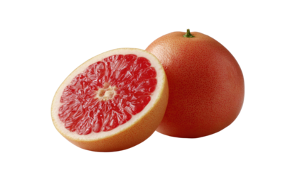 Vibrant Grapefruit Duo: A ripe and juicy grapefruit, a halved grapefruit with a striking pink interior, showcasing the refreshing zest and natural beauty of citrus fruits.