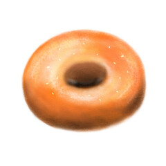Original donut isolated crayon drawing, glazed doughnut illustration