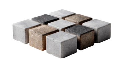 Stone Paving Blocks: An artistic arrangement of geometric square stone paving blocks showcase texture variations in a photorealistic manner. 