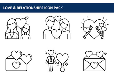 Line art icons of diverse couples in various romantic poses, including holding hands, sharing a heart, and exchanging letters.