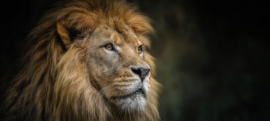 Fototapeta premium The majestic lion gazing thoughtfully in its natural habitat.