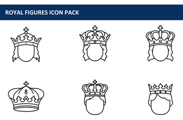 Royal figures wearing crowns in a simple outline style. Silhouettes of royalty with regal headwear displayed against a plain white background.