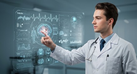 Doctor interacts with holographic brain scan interface