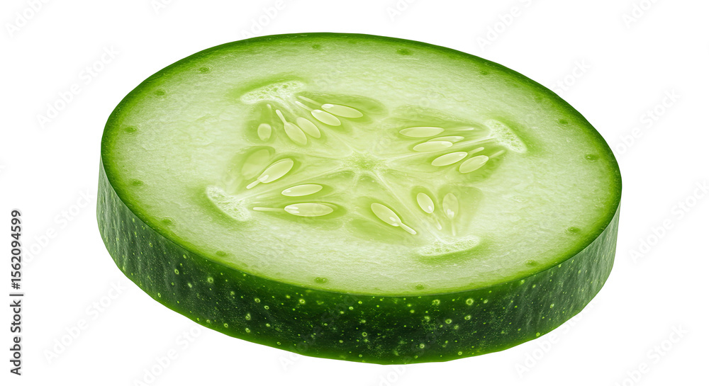Poster fresh cucumber slice showcasing seeds and vibrant green color on black background