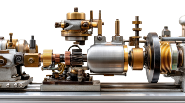 Industrial Precision: A meticulously crafted and detailed close-up of an industrial machine, showcasing the intricacies of gears, metal components, and mechanical engineering.
