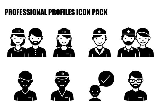 Professional profile icons of diverse workers in various occupations. - Powered by Adobe
