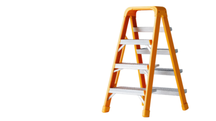 Climbing to Progress: An eye-level shot captures a sturdy step ladder set against a clear backdrop, signifying opportunities for growth, reaching new heights and the tools to overcome challenges. 
