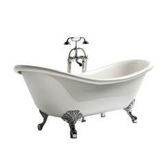 A luxurious clawfoot bathtub with a vintage faucet, positioned against a plain background. isolate on transparent background