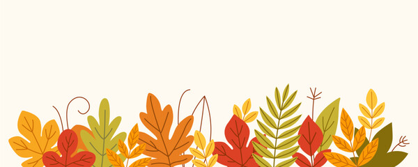 Autumn Leaf Border with Colorful Foliage – Flat Botanical Banner Design