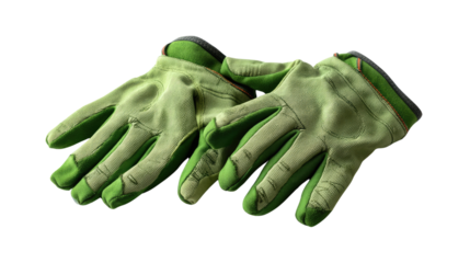 Green Work Gloves: A pair of green work gloves isolated, suggesting readiness for gardening or DIY projects