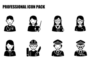 Professional icons depicting various demographics in different professions. Diverse individuals in various work settings, showcasing diverse professions.
