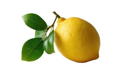 Vibrant Zesty Lemon: A solitary, ripe lemon, radiating freshness, is beautifully captured with its accompanying green leaves, a bright and zesty addition to any culinary or visual project.