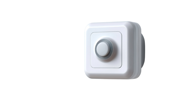 White Dimmer Switch: A sleek, modern white dimmer switch with a circular control knob, perfect for interior design projects. 