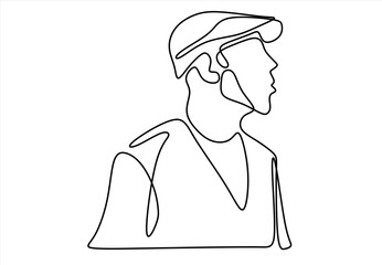 Minimalist Line Portrait of a Man in a Cap.  line icon-continuous line drawing. Editable stroke.