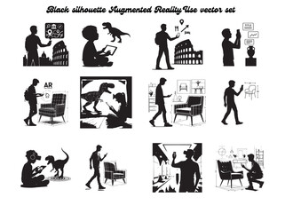 Augmented Reality Mobile Use Pose Black Silhouette Person Scanning Environment with Smartphone