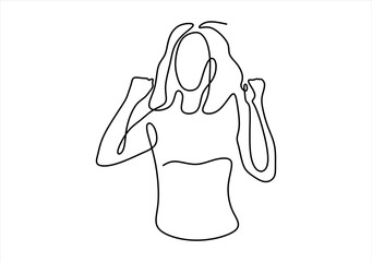 Woman Celebrating Success in Line.  line icon-continuous line drawing. Editable stroke